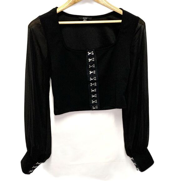 Blashe Black Hook and Eye with Chiffon Long Sleeves Crop Top Size S - Picture 14 of 14
